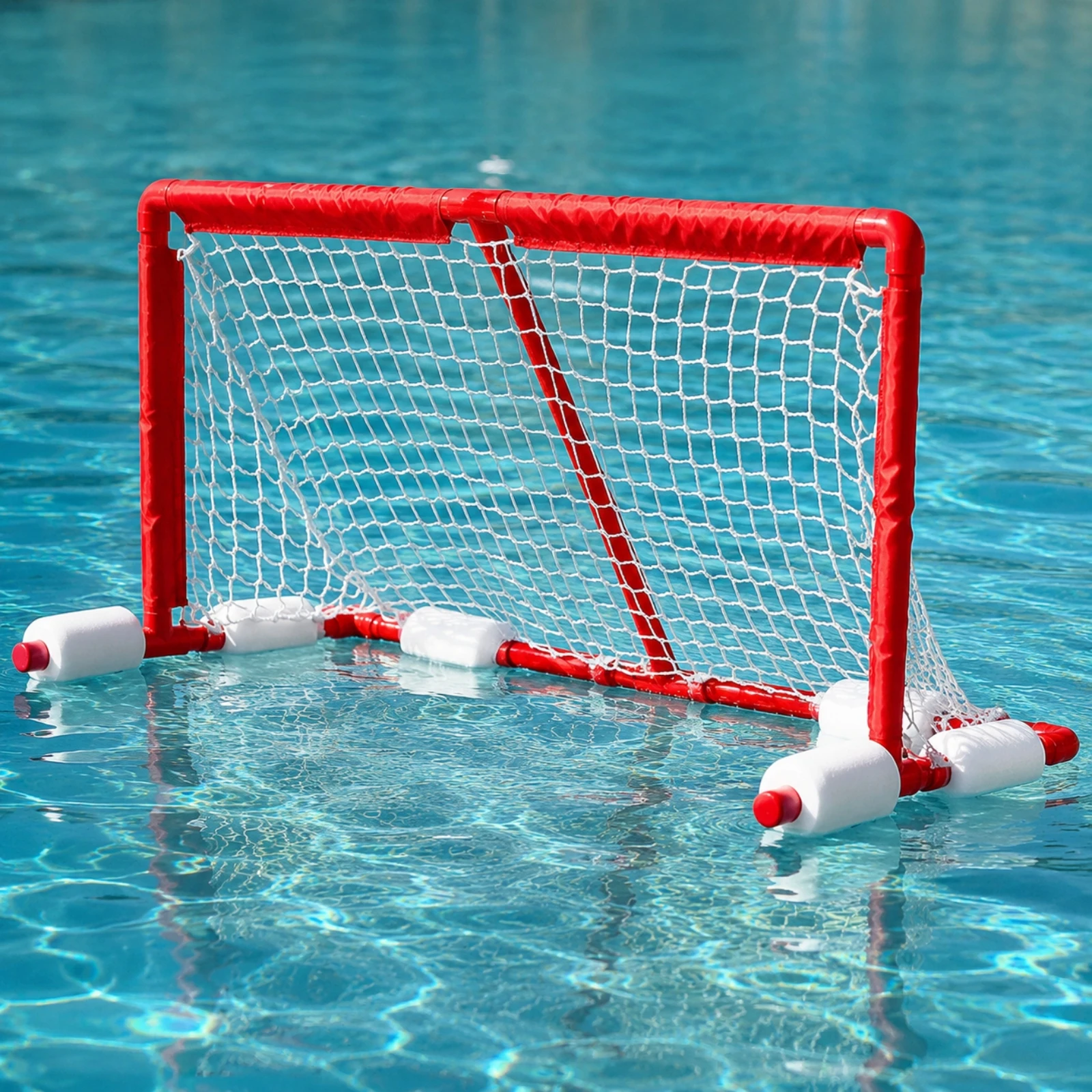 Adjustable Pool Goal with Net for Floating Water Polo Game Set with Balls and Hand Pump for Family Fun view 6