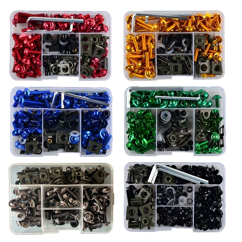 Motorcycle Universal Fairing Windshield Body Modification Bolt Set with 177pcs Color Screws for Honda Yamaha Kawasaki Suzuki