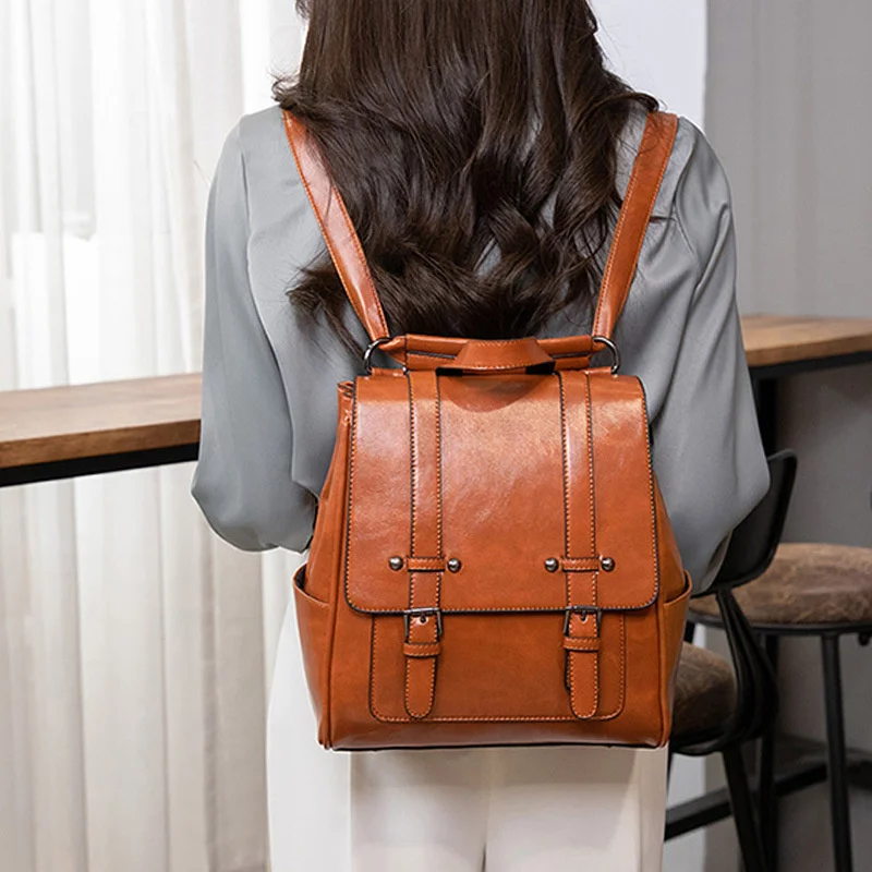 Women Backpacks PU Leather Travel Shoulder Bag big capacity Vintage School Bags for Teenager Girl backpack female laptop bag