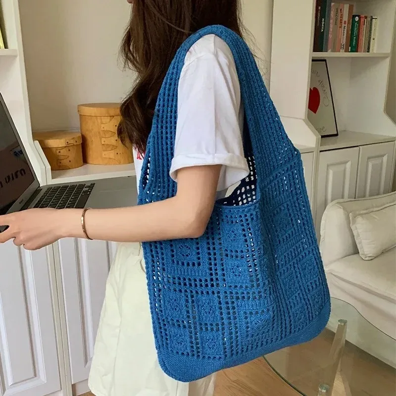 Designer Knitted Handbags Female Large Capacity Totes Women's Pack Summer Beach Bag Big Purses Casual Hollow Woven Shoulder Bags