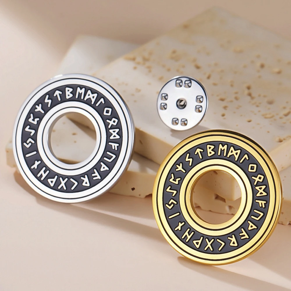 Dawapara Futhark Runes Circle Brooch Pins Norse Mythology Protection Amuulet Norse Jewelry Stainless Steel Accessories