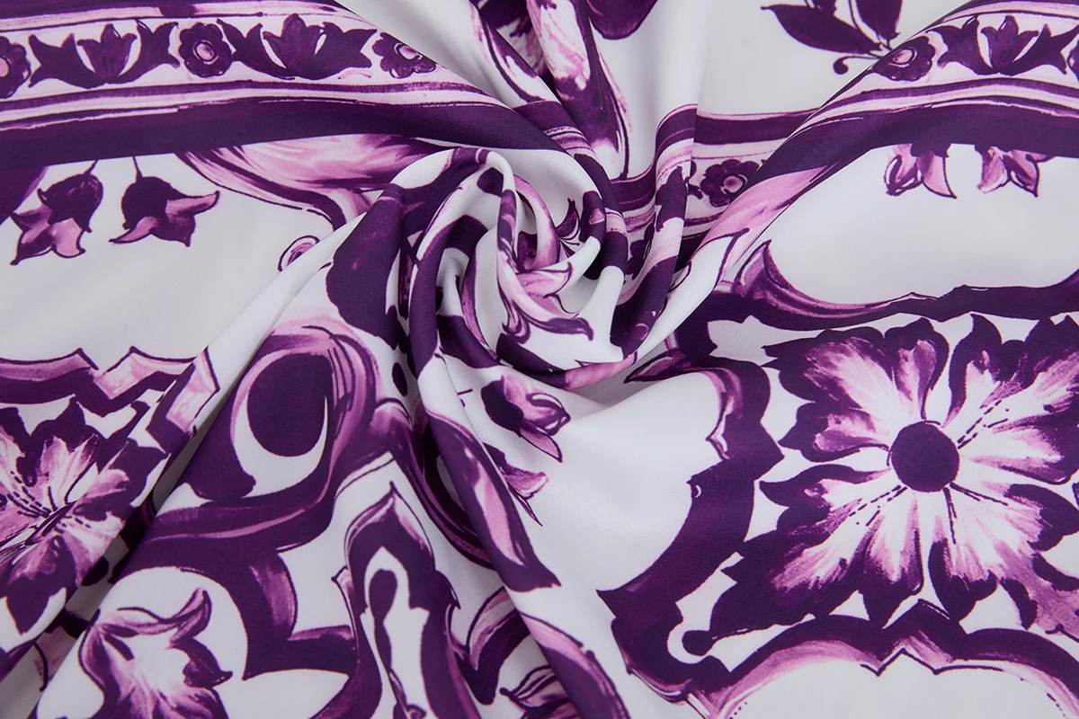 Wein Woman Lady Vrouwelijke bedrukte mouwloze jurk met hoge taille en slim fit rok met ronde hals Paarse porseleinen jurken mini