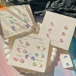 Fantastic Fairy Colorful Star Moon Stud Earrings Set Women Y2K Pink Purple Transparent Cute Earrings Jewelry Gift