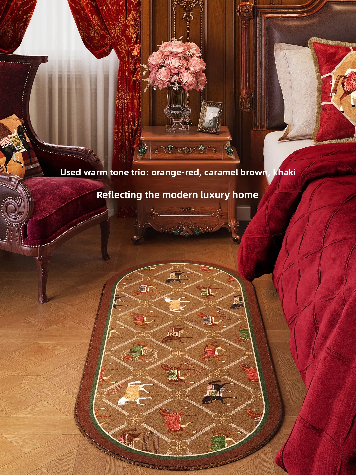 YFY auspicious horse bedside rug - premium long runner for bedroom, year of the horse edition