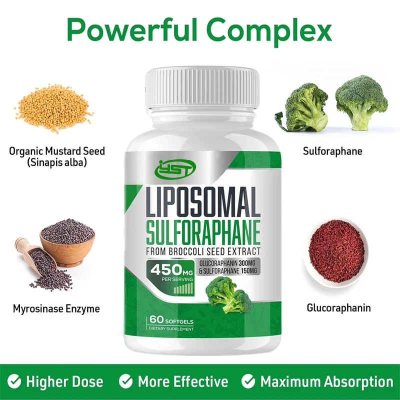 Liposomal Sulforaphane 450MG,, High absorption glucosamine containing inosidase, broccoli seed extract antioxidant 60 capsules