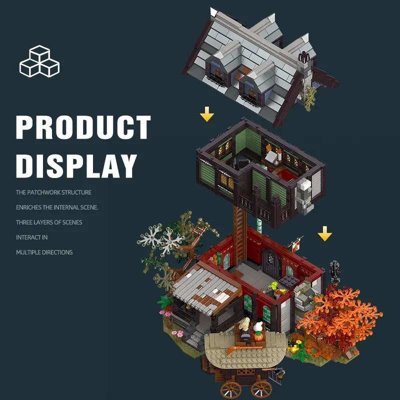 Street View casa medievale Amedieva Inn Building Blocks Assembly City Model Architecture Bricks con luci giocattoli per regali per bambini