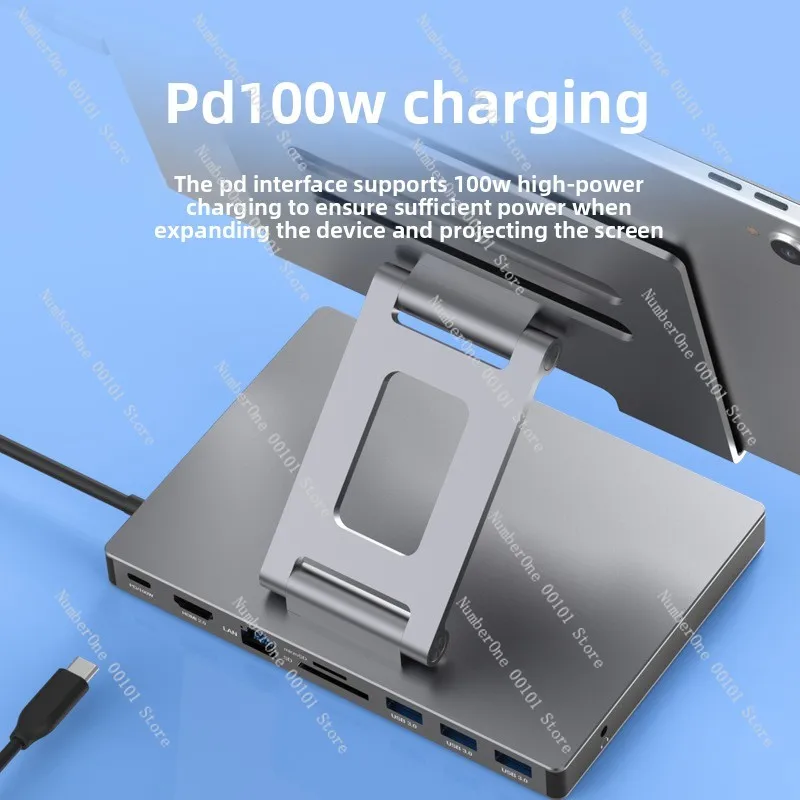 USB C Hub Docking Station Aluminum Alloy with Stand, 4K HDMI 2.0 Gigabit Ethernet Port for Laptop Tablet