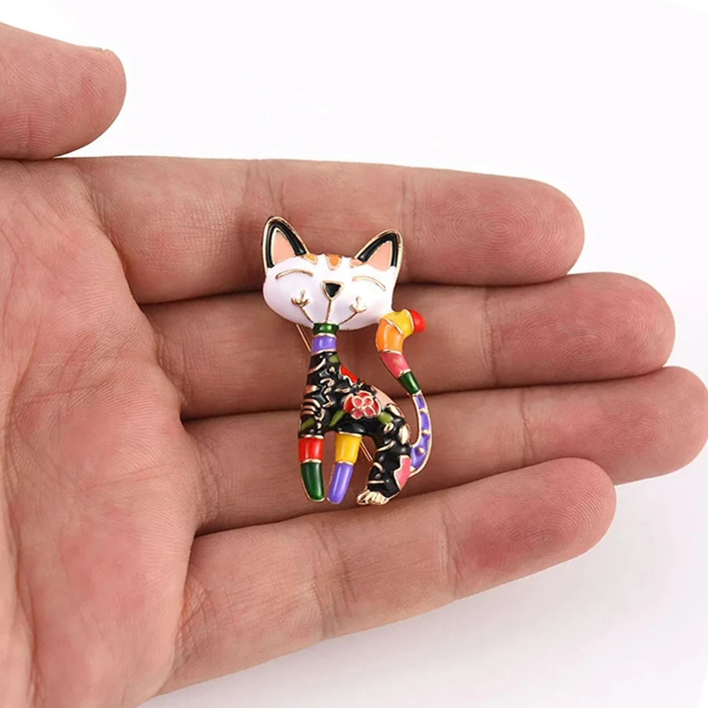 Catuni Cute Artistic Cat Enamel Brooch Pin Colorful Art Animal Lapel Backpack Badge Jewelry Gift for Girl Woman Birthday Gift