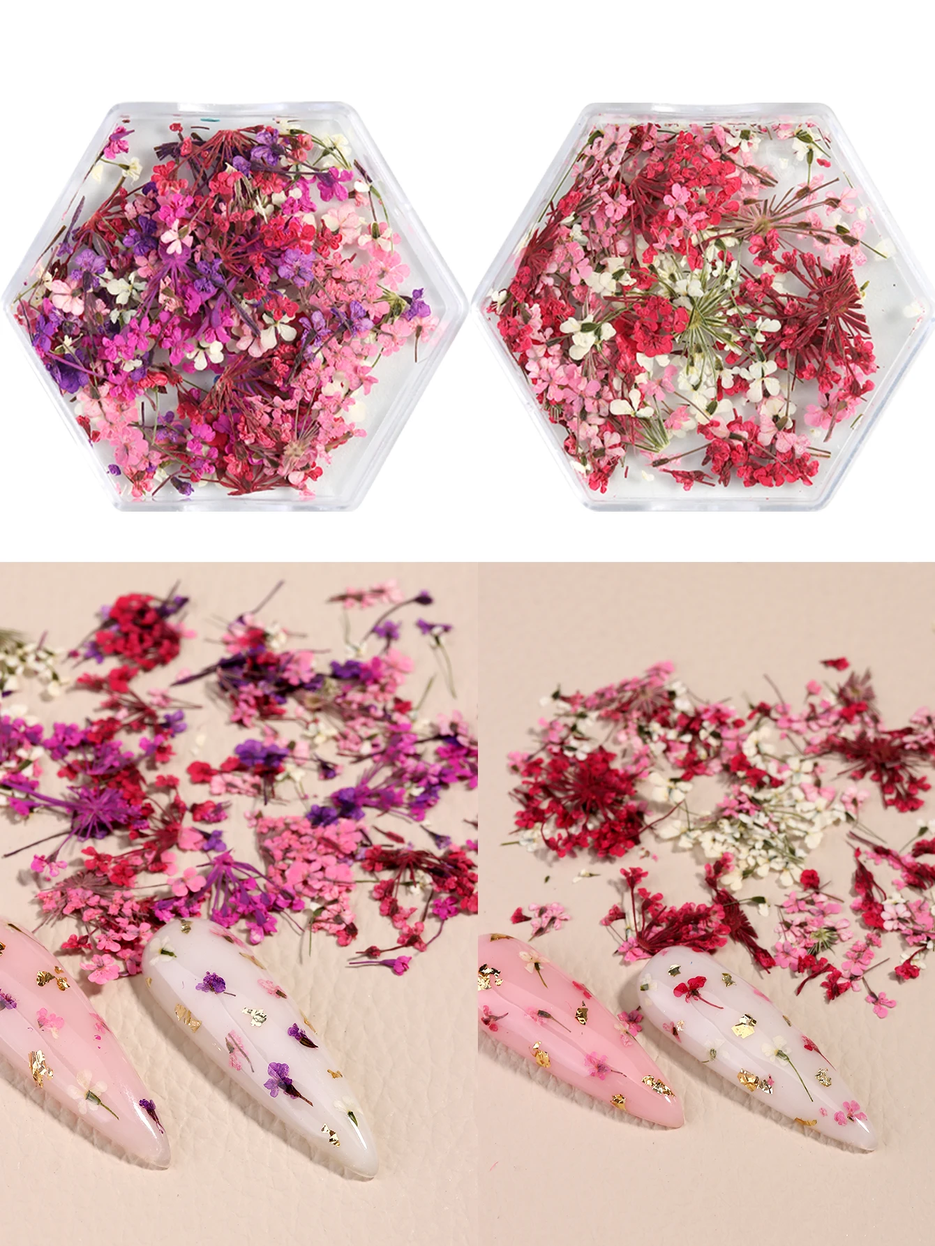 Gemischte Bunte Natürliche Blumen Nagelkunst-Charms Klein-Blau Gelb Rot Fünfblättrige Blume Natürliche Florale Maniküre-Accessoires