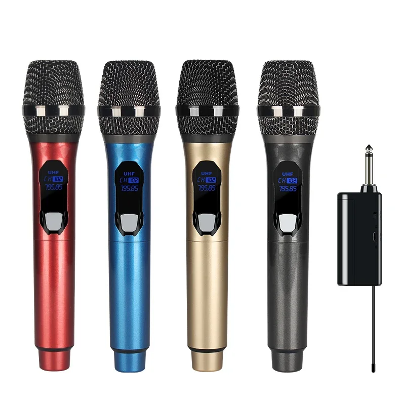 UHF Wireless Microphone Professional 2 Channels Handheld Dynamic Karaoke Microphone Party Stage Performance Mic for Home KTV