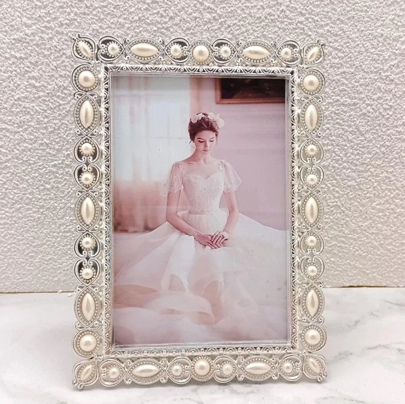 New style  6/7inches silver metal Photo Holders  inlay beads decor picture frames desk decorating supplies