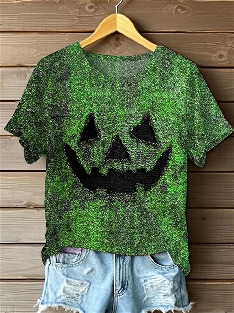Halloween Women's Short-Sleeve T-Shirt Crew Neck Casual Short-Sleeve Top Loose-Fit Breathable T-Shirt Party & Holiday Attire