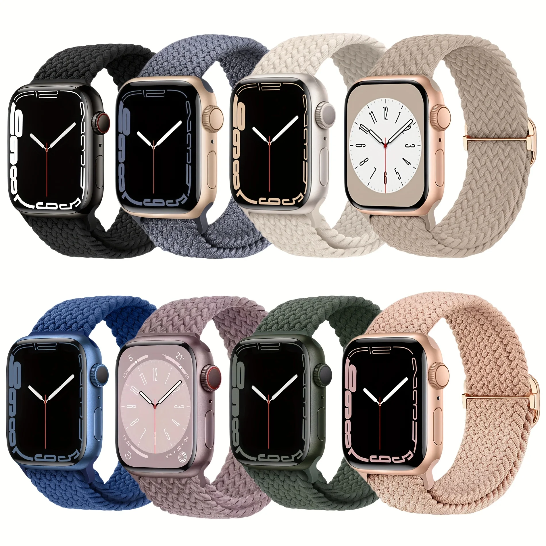 8 Pcs/pack Nylon Elastic Braided Solo Loop for Apple Watch Band for iWatch Ultra SE 8 7 6 5 4 3 2 1 Sizes 38 40 41 42 44 45 49mm