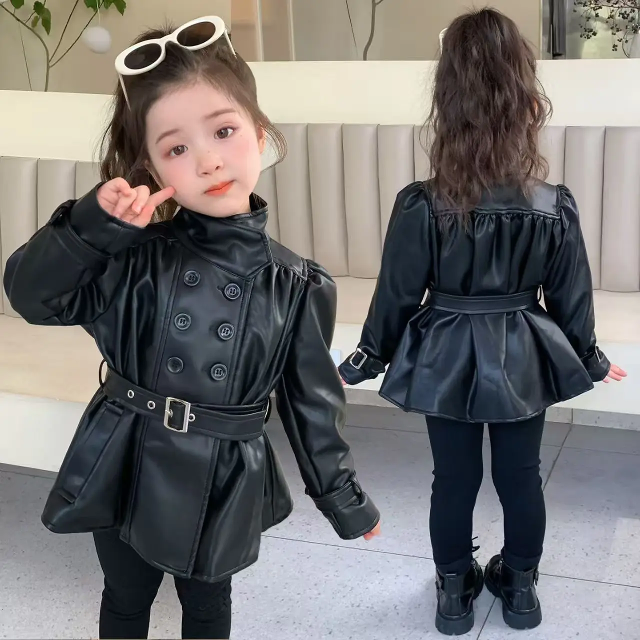 

Стильная кожаная куртка в западном стиле с плюшевой подкладкой для девочек