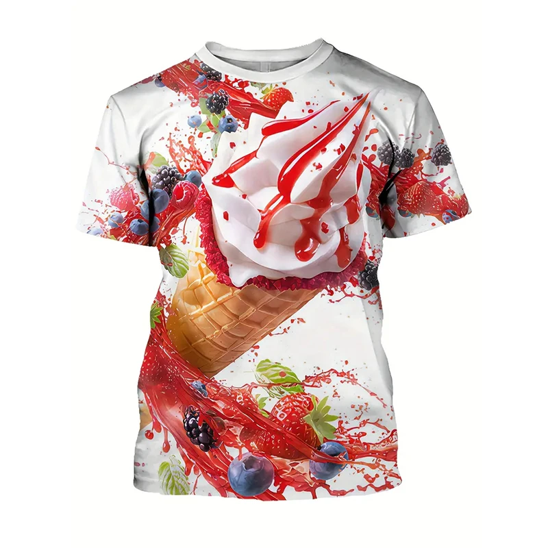 3D Printing Ice Cream Pattern Printed T-shirt Fashion Street Colorful Crew Neck Funny Tee Shirts Summer Tees Tops Cloting 2024