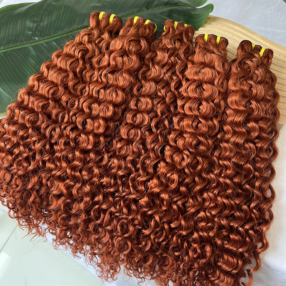 # 350 진저 오렌지 색상 딥 컬리 인모 번들 100% 버진 베트남 웨이브 헤어 위브 익스텐션 100그램/번들