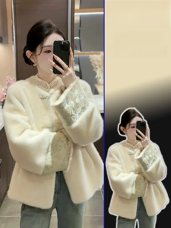 

Женская утепленная куртка больших размеров в китайском стиле с круглым вырезом, на пуговицах, теплая, универсальная, модная верхняя одежда для весны и осени