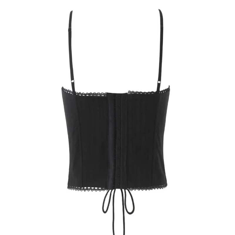Original Design Black Cross Strap Hollow Out Women's Sling European American Summer New Short Fishbone Waist Hot Girl Top Ladies