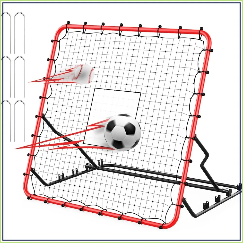 4x4,5FT Baseball-Rebounder mit 4 Verstellbaren Winkeln, 28 Gummibändern, Fußball-Trainingsnetz für Alle Niveaus