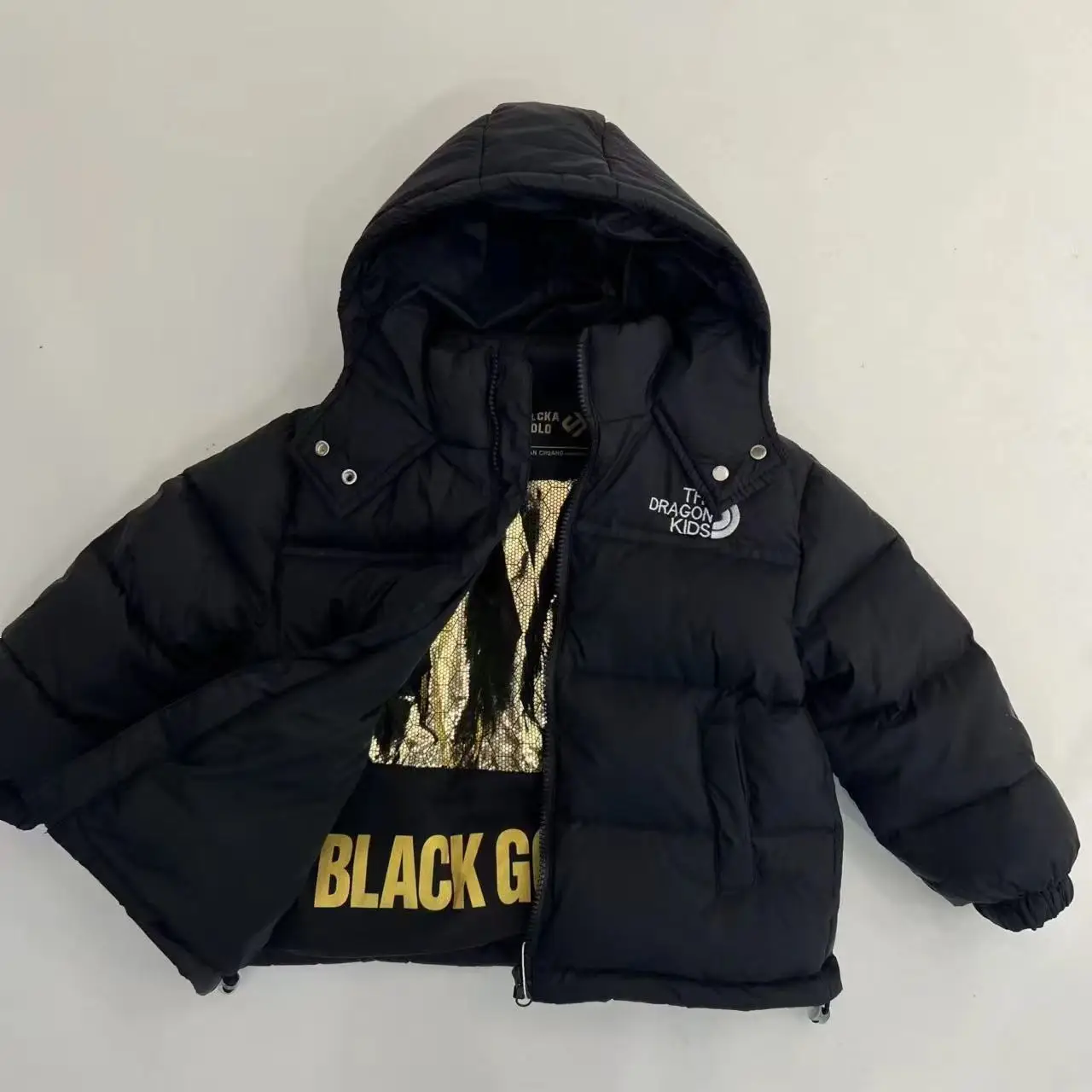 

New Winter Down Jacket for Children Thick and Warm Hooded Jacket for Boys and Girls Black and Gold Jacket for Boys