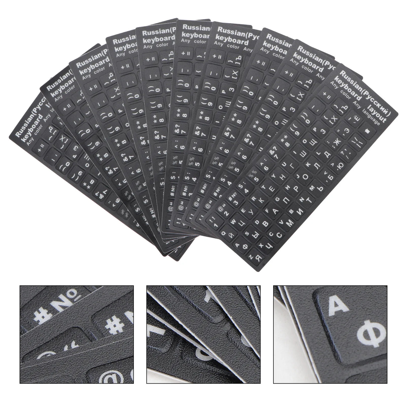 10Pcs Keyboard Stickers Multi Language Universal PVC Replacement Keyboard Skin Easy Apply No Glue Left for Laptop Pc