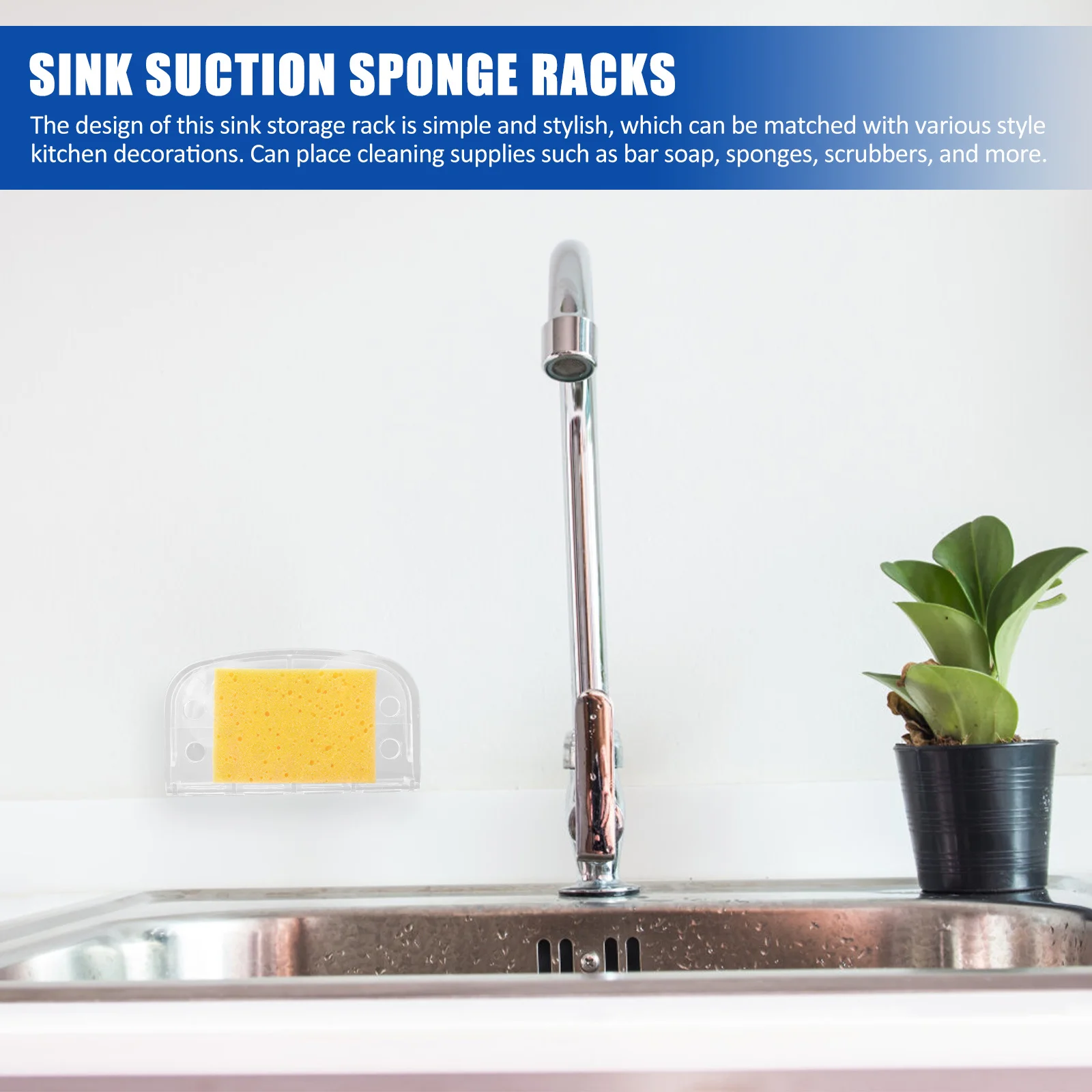 

4Pcs Kitchen Sink Sponge Organizer Strong Suction Installation Stylish Design Sponge Storage Rack for Bar Soap