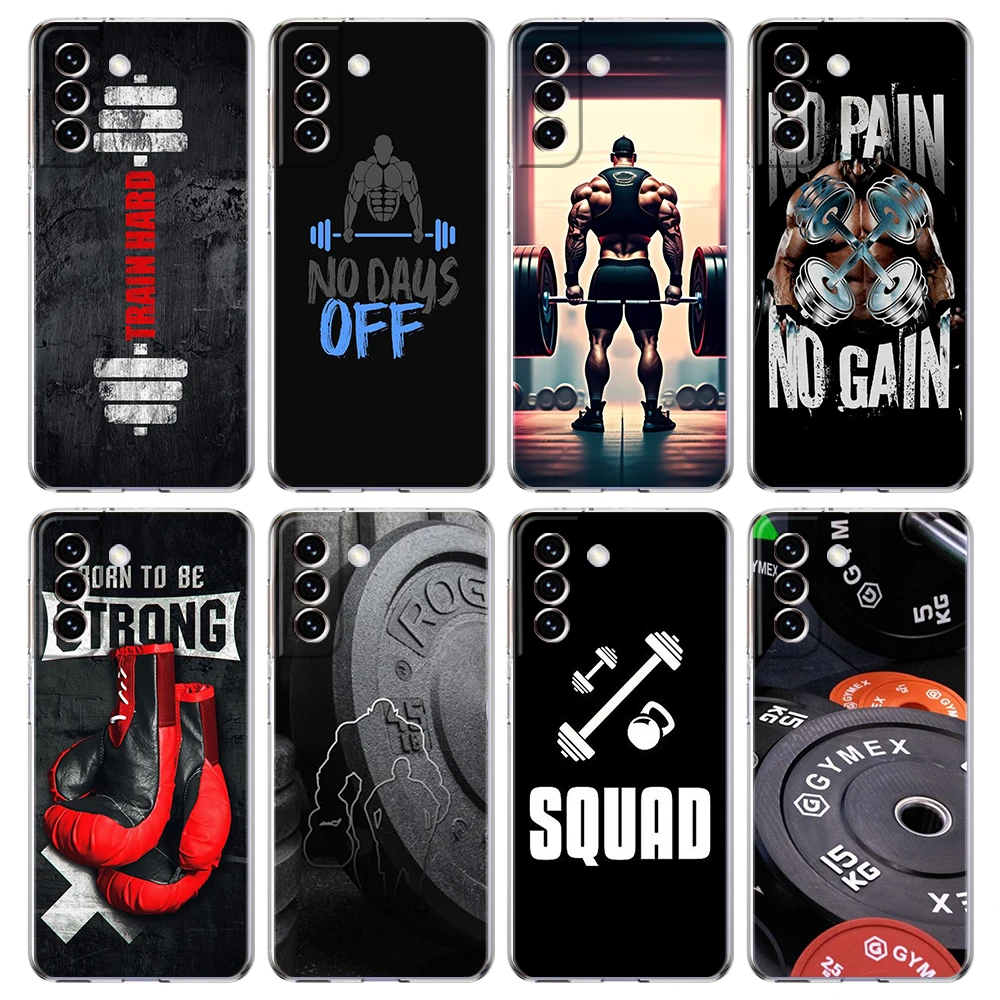 Barbell Deadlift Fitness Phone Case for Samsung Galaxy S23 S20 FE S22 S21 Ultra M22 M32 S10 S10E S9 S8 Plus 5G Transparent Shell