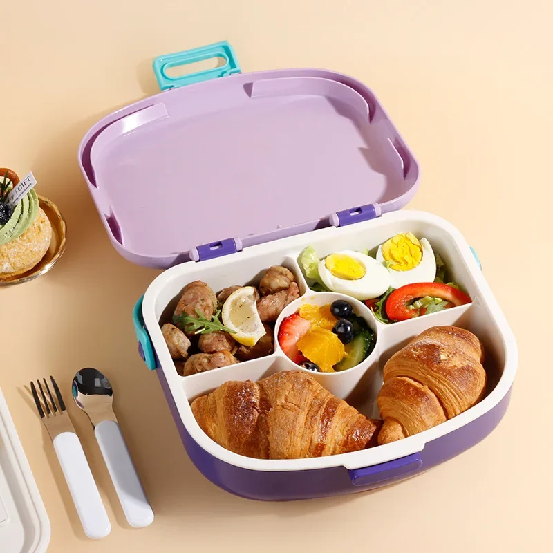 Tragbare 1300 ml teilt Lunchbox wiederverwendbare kreative Outdoor-Picknickbox BPA-frei 4 Fächer Lebensmittelbehälter Student Kinder LI