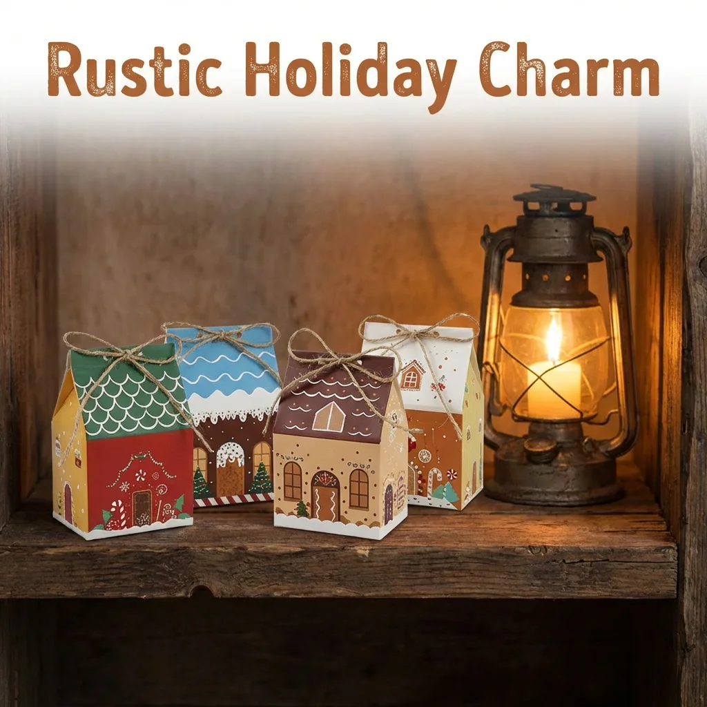 12/24 Stück Mini-Lebkuchenhaus-Weihnachtsboxen, niedliche hausförmige Geschenkboxen für Weihnachten mit Kordel für Feiertagspartybedarf – Detail 3