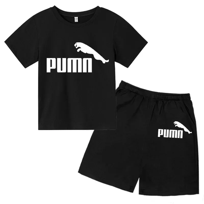

Летняя брендовая детская футболка с короткими рукавами, топы + шорты, модная одежда для отдыха, комплекты с круглым вырезом для мальчиков и девочек 3-12 лет для малышей