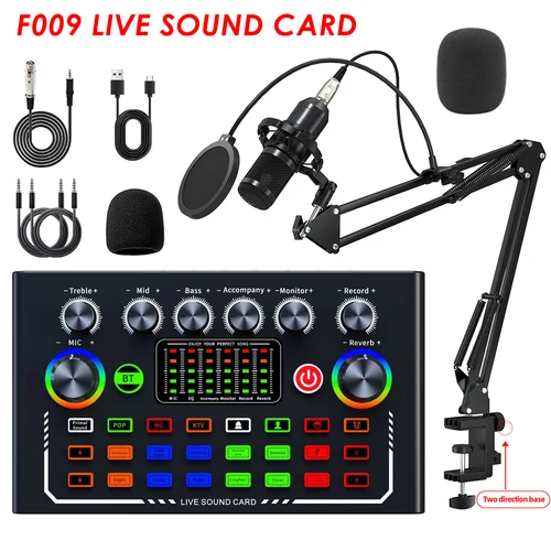 Tarjeta de sonido en vivo F009, equipo de Podcast con micrófono de BM-800, conjunto de transmisión en vivo para grabación de Audio, transmisión en vivo de Youtube