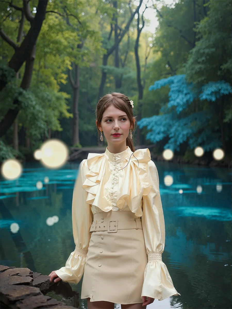 

Винтажные рубашки с расклешенными рукавами, длинные женские блузки Y2K, женская туника, весенняя одежда нестандартной формы, женская забавная красота, нежная с разрезом