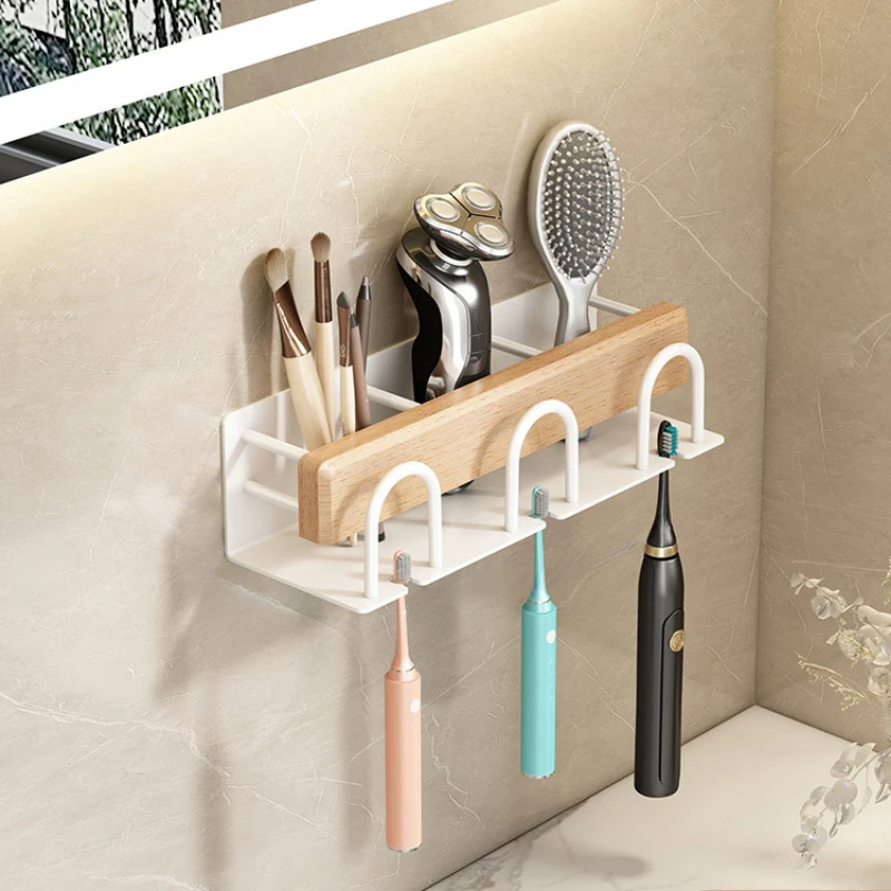 Bathroom Toothbrush wall mounted holder Walnut wood storage rack bathroom organizer toothbrush storage Toothpaste Holders