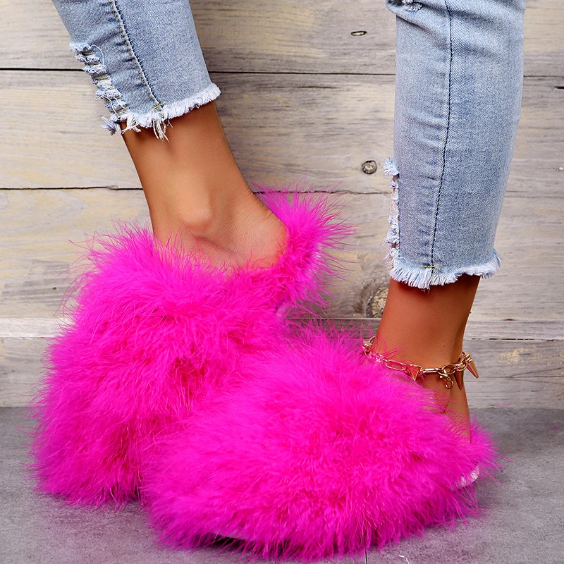 

Women Luxury Fur Slippers Lightweight Flat Half Slippers Outdoor Baotou Shoes Women Round Toe Fur Slides Woman Zapatos De Mujer