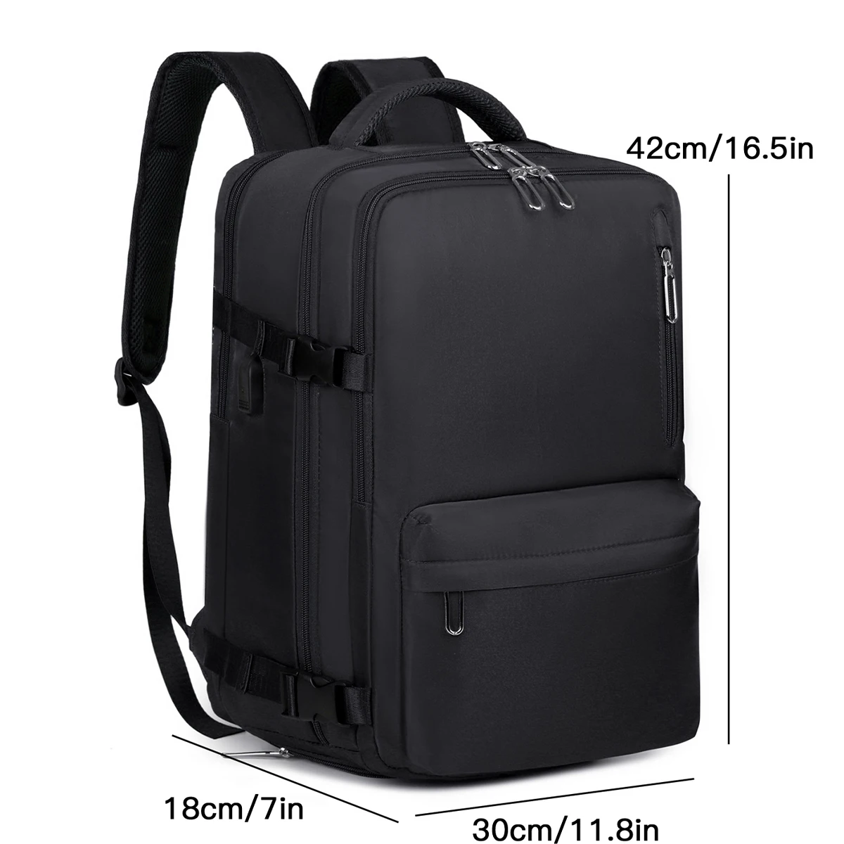 حقيبة ظهر احترافية لتدفق الهواء بمنفذ شحن USB وسحابات أمان مزدوجة ومقصورة كمبيوتر محمول أكسفورد متعددة الأقسام للسفر