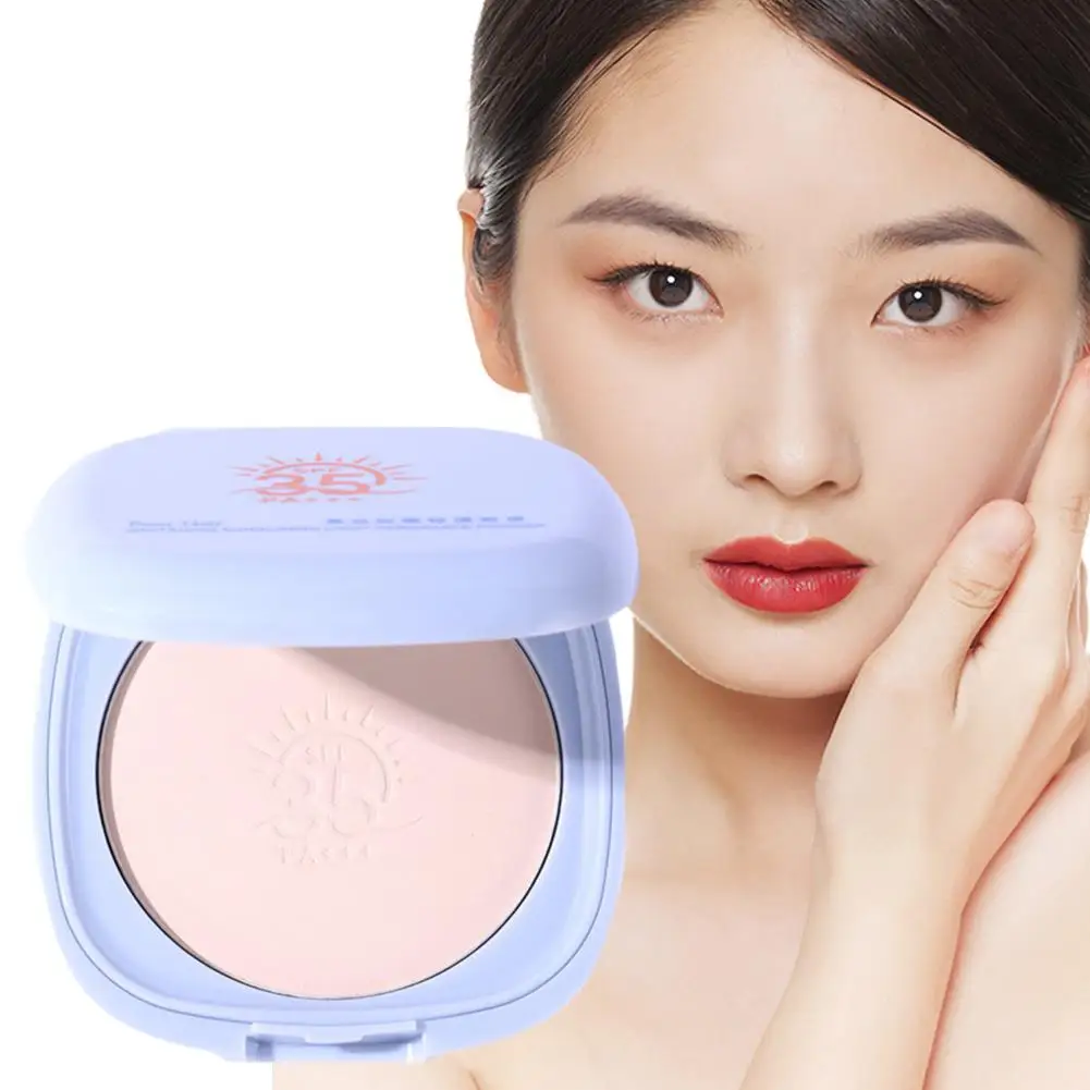 Pó protetor solar spf 35, pó facial cosmético, controle de óleo, corretivo prensado, à prova d'água, pó duradouro, maquiagem fosca t8b7