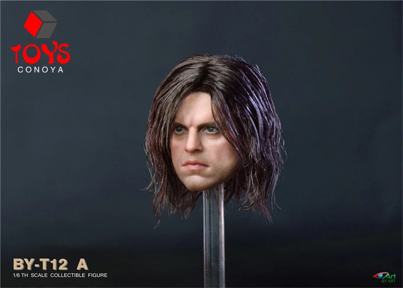 In Stock BY-ART BY-T12 1/6 Sebastian Stan Head Sculpt Hair Transplant Head Carving Model Fit 12'' Male Soldier Action Figure