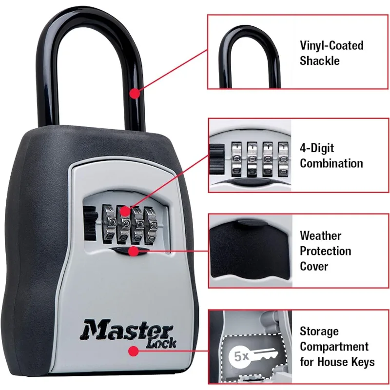 Master Lock Outdoor Key Box, Lock Box for House Keys, Cofre com Fechadura Combinada, 5 Capacidade Chave, 2 Pack, 5400EC2