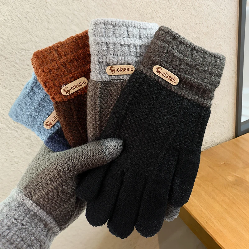 Touchscreen-Baumwollhandschuhe für Herren, warme, mit Fleece gefütterte, dicke Strickhandschuhe zum Radfahren, kältebeständig für Damen im Nordosten-Winter