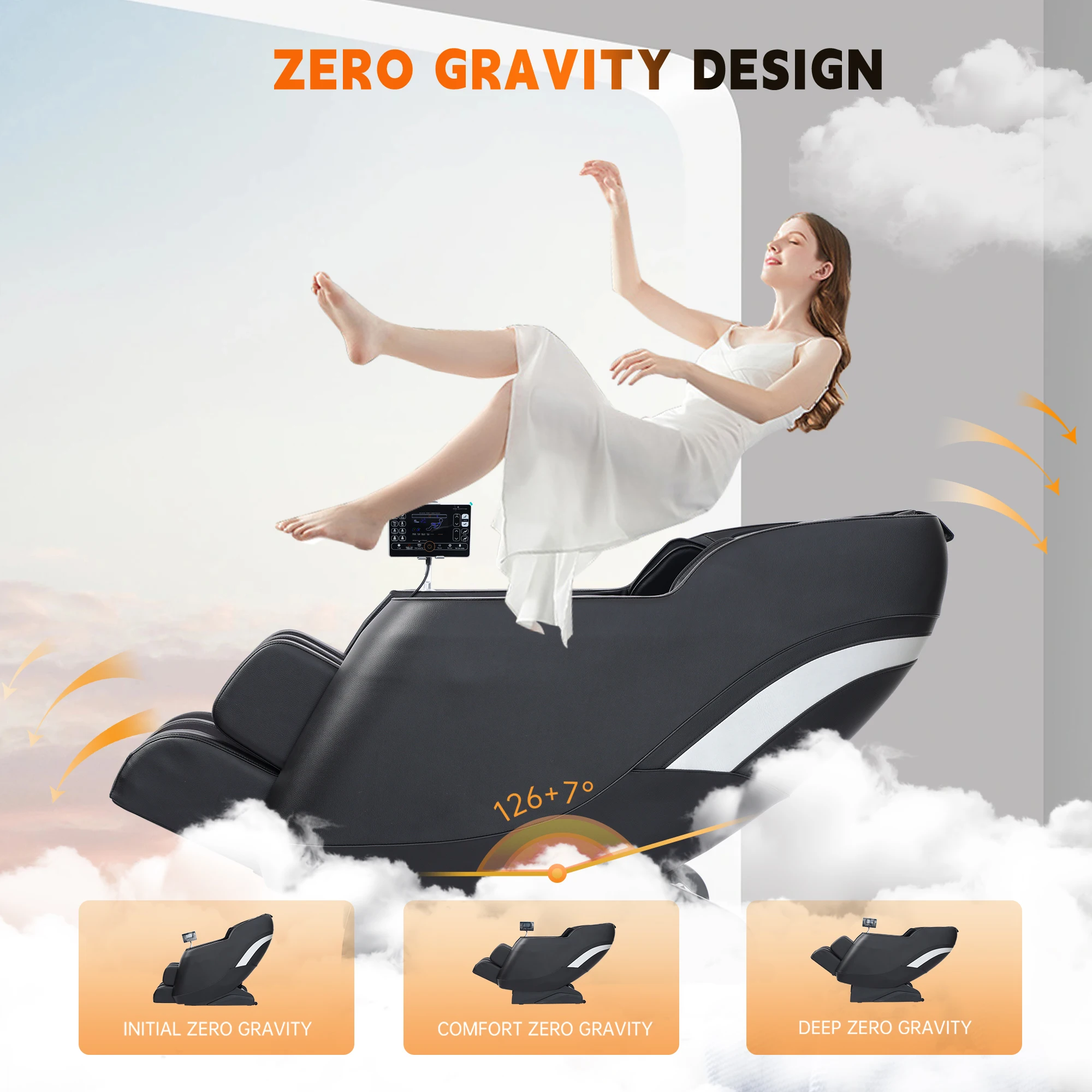 4D Massage Chair Zero Gravity with Heat and Air Compression, Shiatsu Massager with Foot Roller, Bluetooth Music and LCD Screen