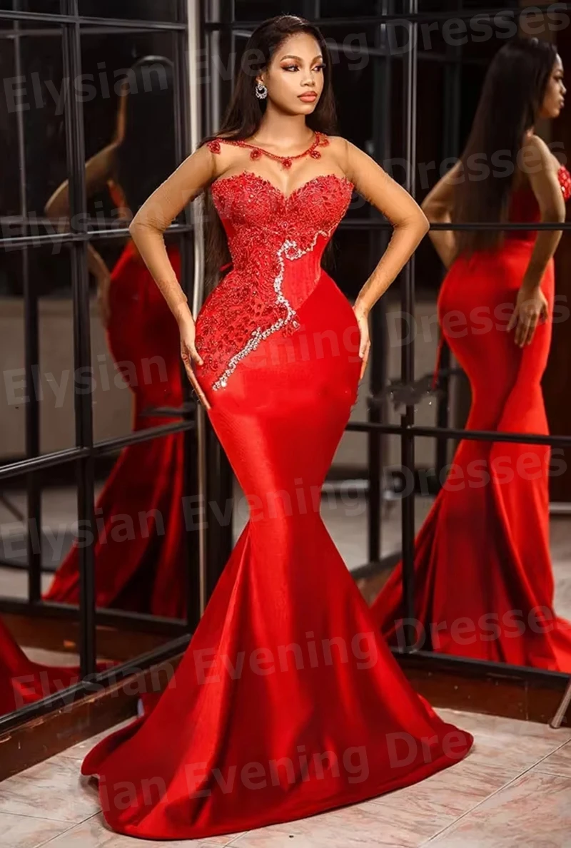 Robe De Soirée De forme sirène, gracieuse, manches longues, personnalisée, robes De bal, col rond, avec des Appliques