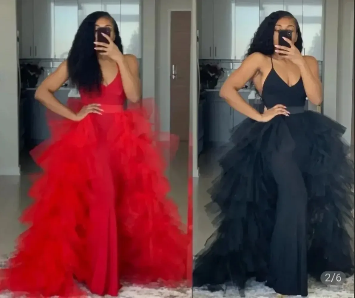 Hot Fashion Extra Fluffy Chiffon Superman Women Make Party Detail with Train Chiffon Fluffy Long Skirts