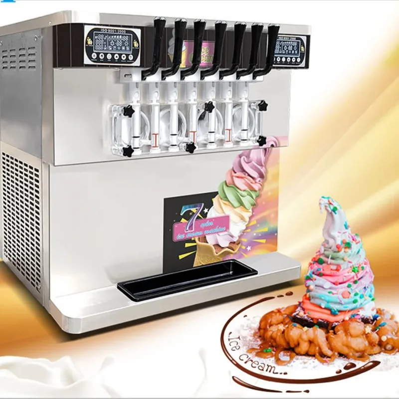 Máquina de Helado Suave de Sobremesa de 7 Sabores, Máquina para Hacer Helado de Yogur y Sundae con Preenfriamiento