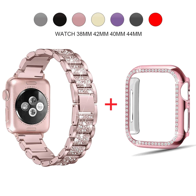 Diamond Case+With Strap For Apple Watch Ultra 2 49mm Band 45mm 41mm 42mm 38mm Stainless Steel Bracelet iWatch SE 6 7 8 9 40 44mm