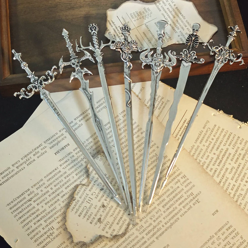 1pc Gothic Style Metal Sword Hairpin with Multiple Shapes Skeleton Knight Magic Elements Retro Punk Hot Selling Hair Accessories