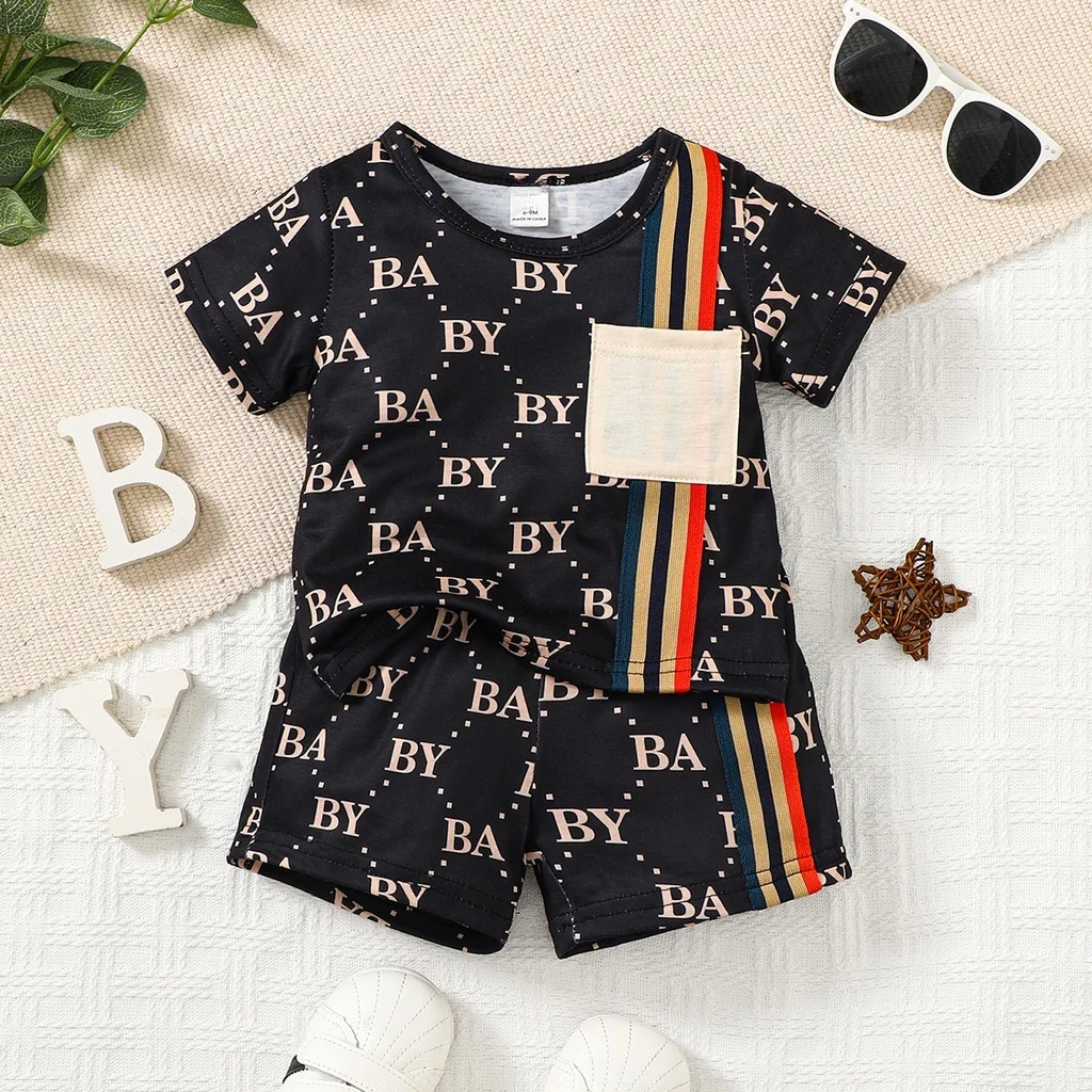 0-3 Years Toddler Baby Boy 2pcs Clothing Set T-shirt Letter Short Sleeve Top with Shorts Light Luxury Style Photograph Outfit