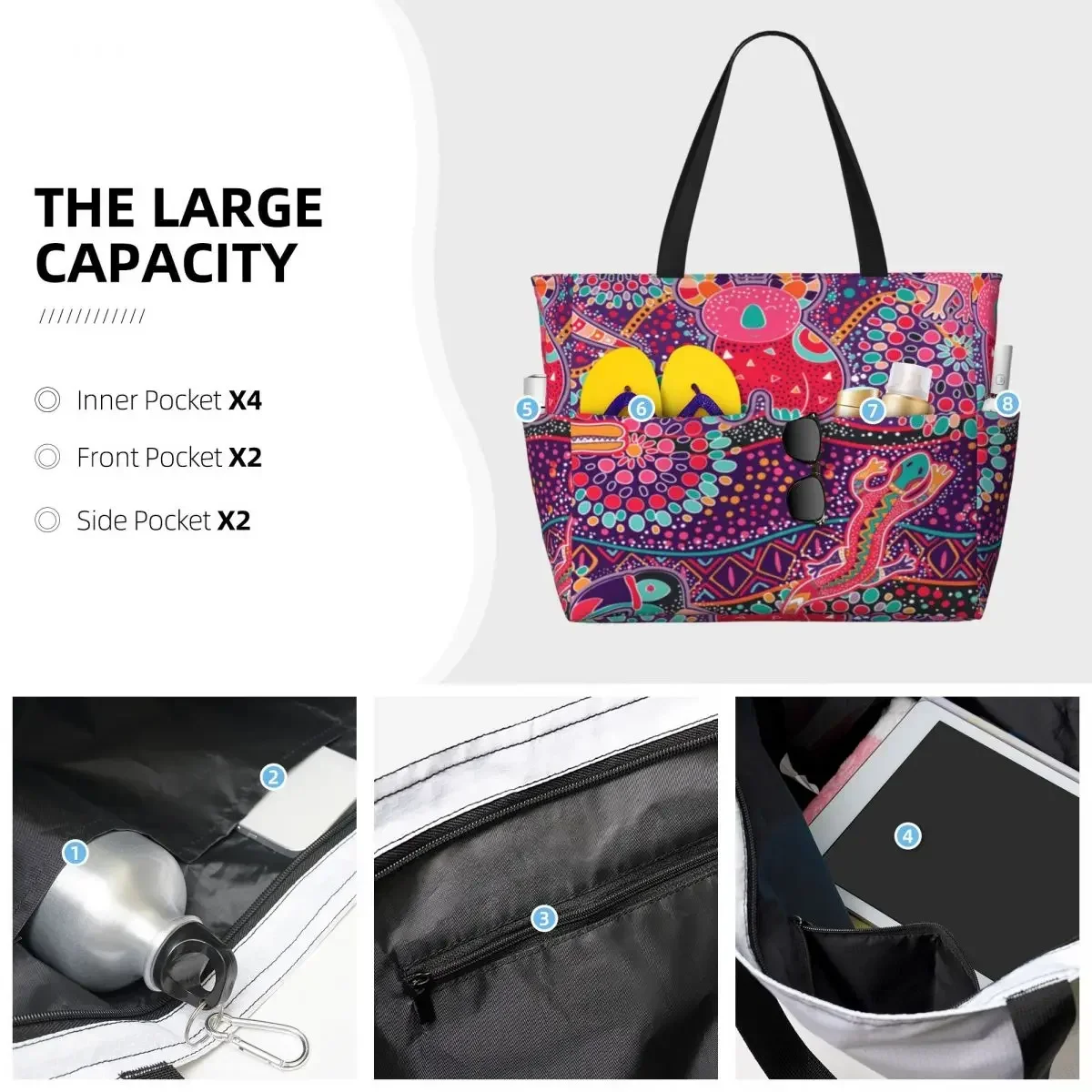 Australian Dreamtime Beach Travel Bag, Tote Bag Retro Shopping Out Shoulder Bag Multi-Style Pattern