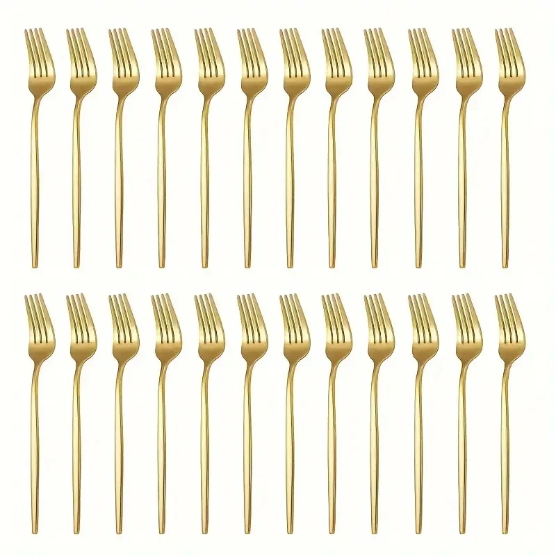 

24pcs Golden Stainless Steel Dinner Fork Set Dinner Fork Can Be Used For Steak Salad Suitable For Home Kitchen And Restaurant