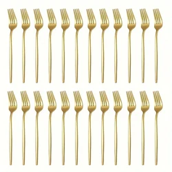 24pcs Golden Stainless Steel Dinner Fork Set Dinner Fork Can Be Used For Steak Salad Suitable For Home Kitchen And Restaurant