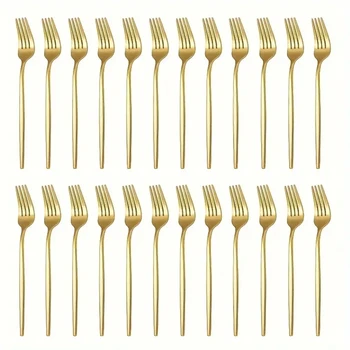 Ensemble de fourcommuniste queen en acier inoxydable doré, peut être utilisé pour la salade de steak, adapté à la cuisine à domicile et au restaurant, 24 pièces